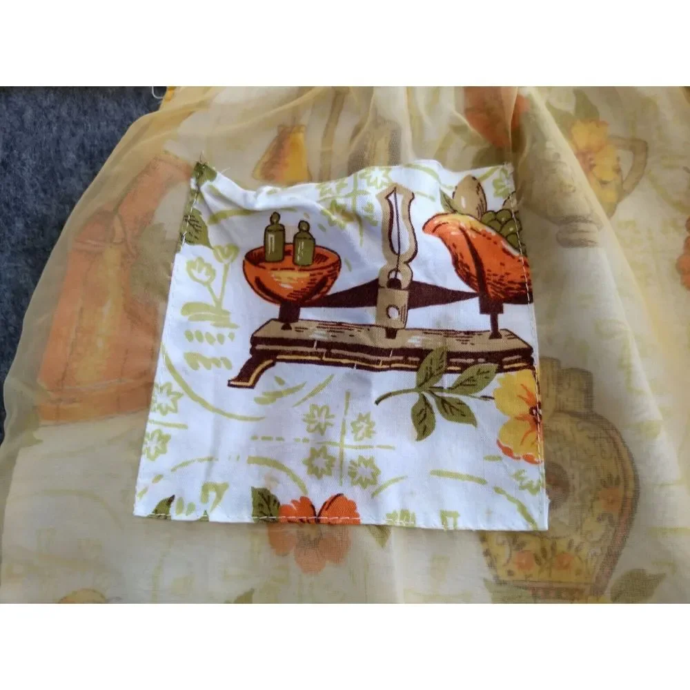 VTG HALF APRON Cotton Sheer Reversible Mod Classic 70s Orange Green Yellow Brown